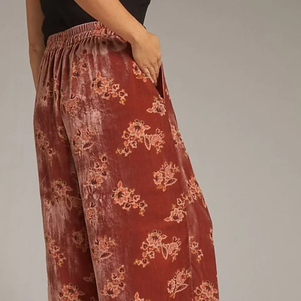 Anthropologie Floral Burnout Velvet Pants size S new with tag - Picture 5 of 9